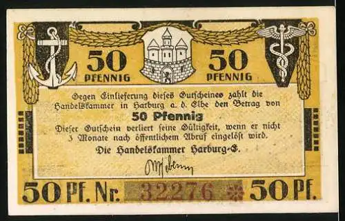 Notgeld Hamburg-Harburg, 50 Pfennig, Wappen und Hafenansicht