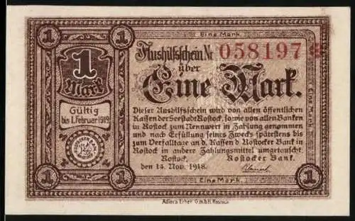 Notgeld Rostock 1918, 1 Mark, Signatur