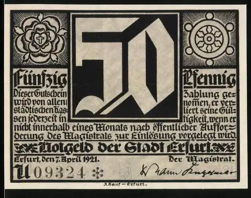 Notgeld Erfurt 1921, 50 Pfennig, Zwei Geistliche in tiefer Verzweiflung