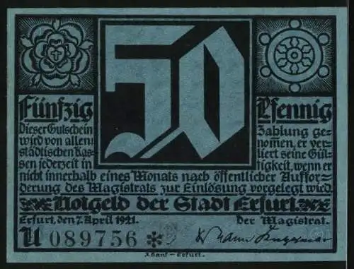 Notgeld Erfurt 1921, 50 Pfennig, Zwei Geistliche in tiefer Verzweiflung