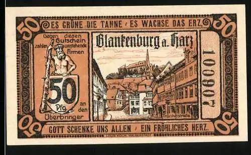 Notgeld Blankenburg / Harz 1920, 50 Pfennig, Tränkestrasse