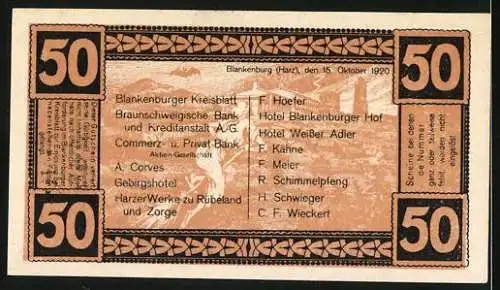 Notgeld Blankenburg / Harz 1920, 50 Pfennig, Tränkestrasse