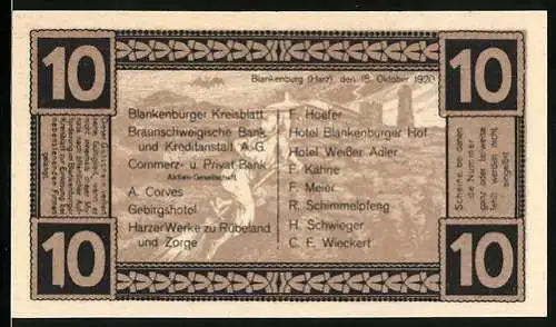 Notgeld Blankenburg / Harz 1920, 10 Pfennig, Burg Regenstein