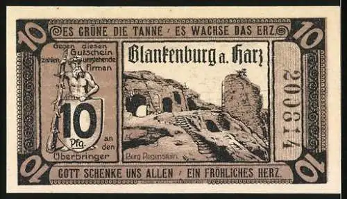 Notgeld Blankenburg / Harz 1920, 10 Pfennig, Burg Regenstein