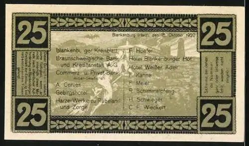 Notgeld Blankenburg / Harz 1920, 25 Pfennig, Ortsansicht