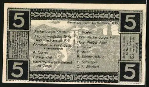 Notgeld Blankenburg / Harz 1920, 5 Pfennig, Rathaus