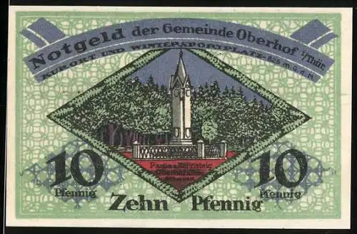 Notgeld Oberhof / Thür. 1919, 10 Pfennig, Partie am Rennsteig