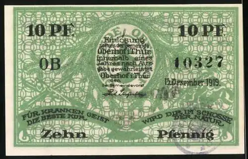 Notgeld Oberhof / Thür. 1919, 10 Pfennig, Partie am Rennsteig