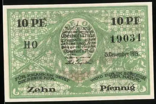 Notgeld Oberhof / Thür. 1919, 10 Pfennig, Partie am Rennsteig