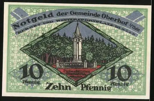 Notgeld Oberhof / Thür. 1919, 10 Pfennig, Partie am Rennsteig