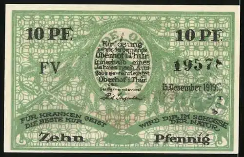 Notgeld Oberhof / Thür. 1919, 10 Pfennig, Partie am Rennsteig