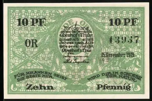 Notgeld Oberhof / Thür. 1919, 10 Pfennig, Partie am Rennsteig