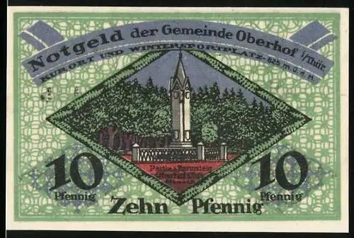 Notgeld Oberhof / Thür. 1919, 10 Pfennig, Partie am Rennsteig