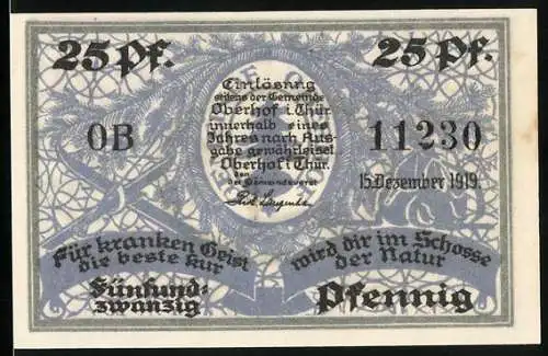 Notgeld Oberhof / Thür. 1919, 25 Pfennig, Skifahrer in Winterlandschaft