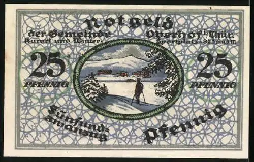 Notgeld Oberhof / Thür. 1919, 25 Pfennig, Skifahrer in Winterlandschaft