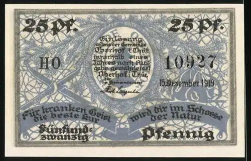 Notgeld Oberhof / Thür. 1919, 25 Pfennig, Skifahrer in Winterlandschaft