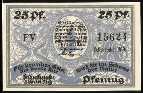 Notgeld Oberhof / Thür. 1919, 25 Pfennig, Skifahrer in Winterlandschaft