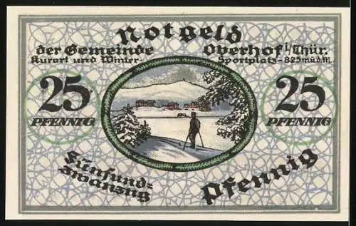 Notgeld Oberhof / Thür. 1919, 25 Pfennig, Skifahrer in Winterlandschaft