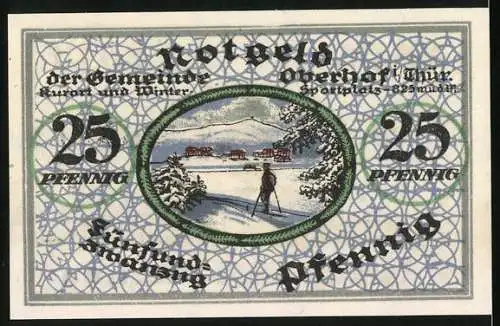 Notgeld Oberhof / Thür. 1919, 25 Pfennig, Skifahrer in Winterlandschaft