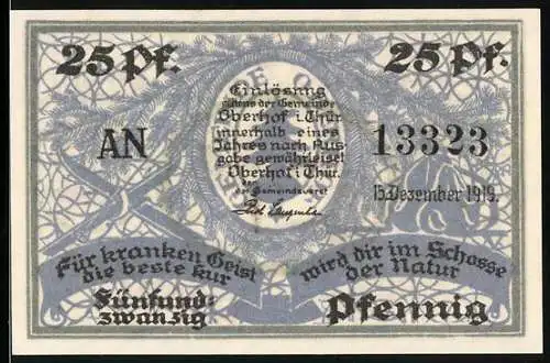 Notgeld Oberhof / Thür. 1919, 25 Pfennig, Skifahrer in Winterlandschaft