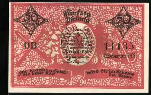 Notgeld Oberhof / Thür. 1919, 50 Pfennig, Ortsansicht