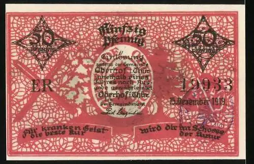 Notgeld Oberhof / Thür. 1919, 50 Pfennig, Ortsansicht