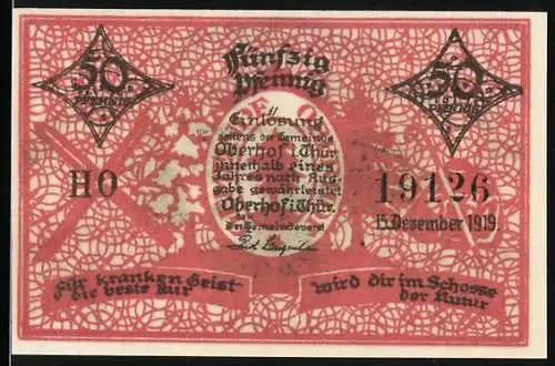 Notgeld Oberhof / Thür. 1919, 50 Pfennig, Ortsansicht