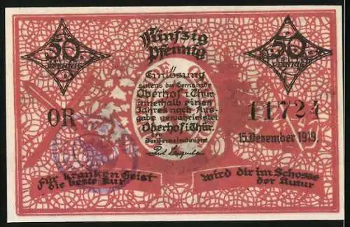 Notgeld Oberhof / Thür. 1919, 50 Pfennig, Ortsansicht