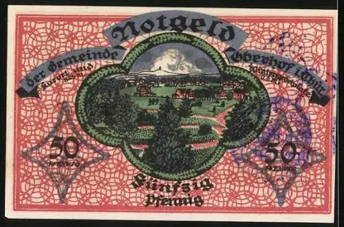 Notgeld Oberhof / Thür. 1919, 50 Pfennig, Ortsansicht