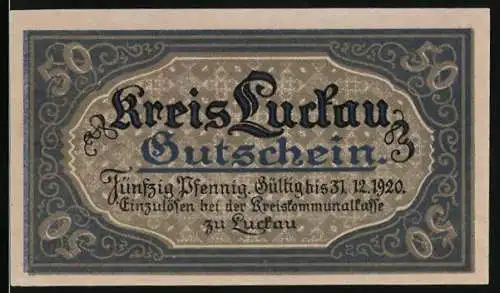 Notgeld Luckau 1917, 50 Pfennig, Wappen und Signatur