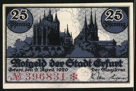 Notgeld Erfurt 1920, 25 Pfennig, Dom