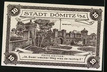 Notgeld Dömitz i. M. 1920, 10 Pfennig, Bastion