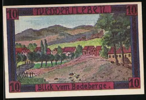 Notgeld Weddersleben 1921, 10 Pfennig, Blick vom Bodeberge