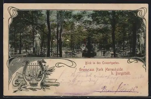 AK Burgstädt i. Sa., Park Herrenhaide, Konzertgarten