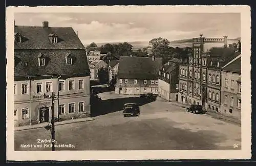 AK Zwönitz / Erzgeb., Markt und Rathausstrasse