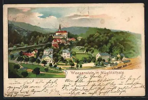 Lithographie Weesenstein im Müglitzthale, Panorama