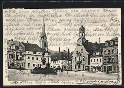 AK Wilsdruff, Marktplatz mit Kriegerdenkmal
