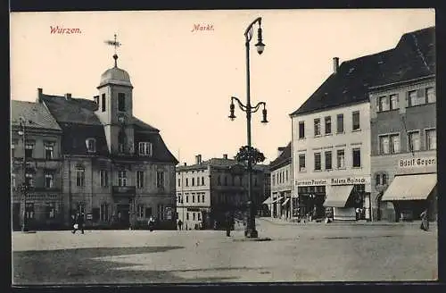 AK Wurzen, Strasse am Markt mit Rathaus, Gasthof Deutsches Haus