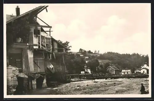 AK Lauenstein i. Sa., Müglitztal, Partie am Bahnhof, Unwetterkatastrophe am 8. Juli 1927