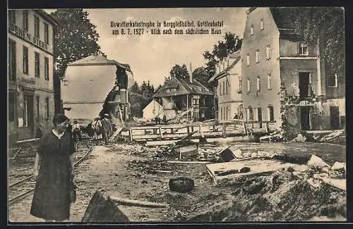 AK Berggiesshübel, Verwüstungen nach Hochwasser am 8.7.1927