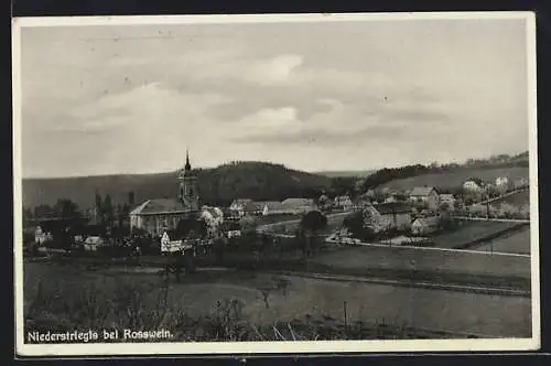 AK Niederstriegis b. Rosswein, Ortsansicht mit Kirche