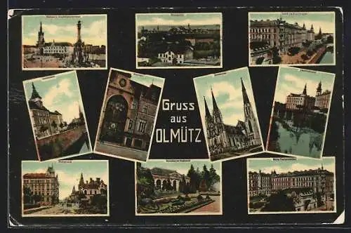 AK Olmütz, Domkirche, Maria Theresienplatz, Kursalon im Stadtpark, Kunstuhr, Parkstrasse, Rathaus, Dreifaltigkeitssäule
