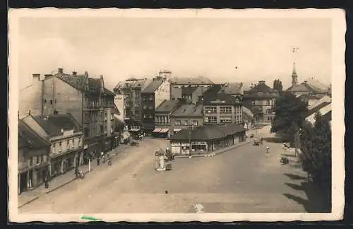 AK Prerau /Prerov, Litfasssäule auf dem Marktplatz