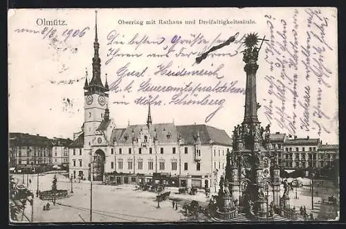 AK Olmütz, Oberring mit Rathaus und Dreifaltigkeitssäule