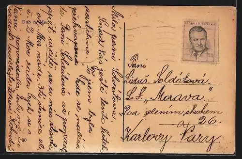 AK Dub na Morave, Marktplatz, Strassenpartie und Blick zur Kirche