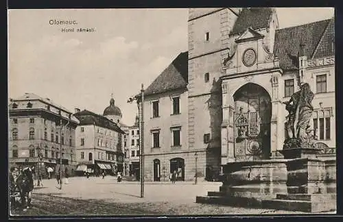 AK Olmütz, Partie am Oberring mit Brunnen