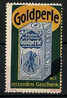Reklamemarke Goldperle Veilchen-Seifenpulver, Firma Dr. Gentner, Göppingen, Verpackung mit Schornsteinfeger