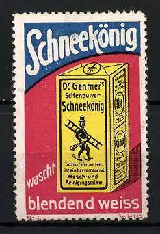 Reklamemarke Schneekönig wäscht blendend weiss, Seifenpulver der Firma Dr. Gentner, Göppingen, Verpackung