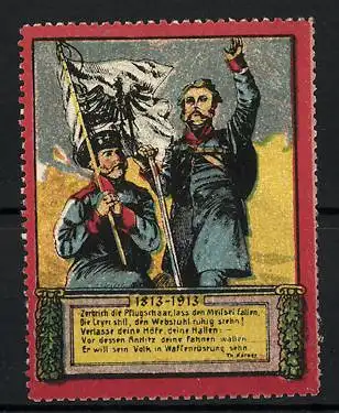 Reklamemarke Befreiungskriege, Hundertjahrfeier 1813-1913, Soldaten mit Flagge