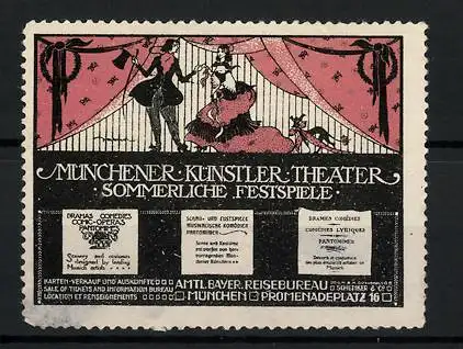 Reklamemarke München, Künstler-Theater Promenadenplatz 16, Bühnenszene Schauspieler nebst Hund
